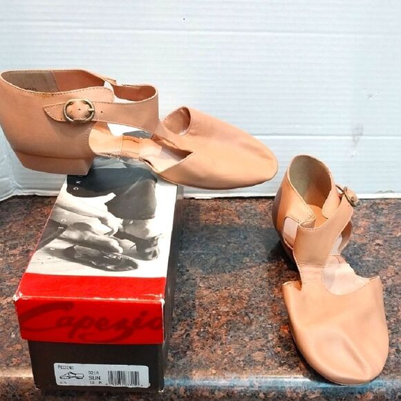 Capezio Tan Flats with Elegant Ankle Strap - Picture 1 of 7